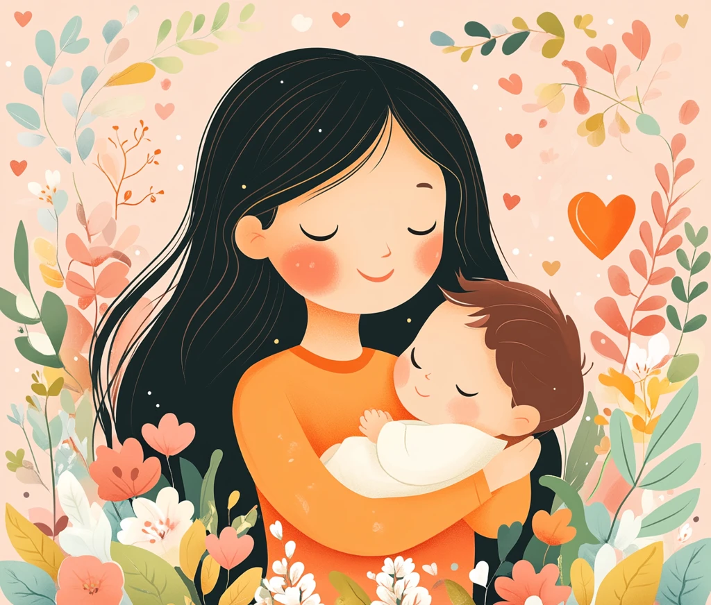 母子拥抱粉色背景