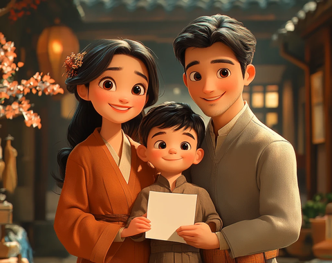 母亲与孩子的考试卷