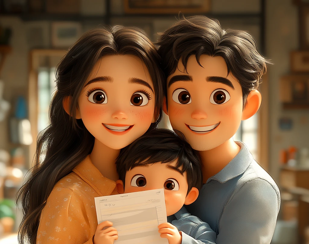 母亲与孩子的考试卷