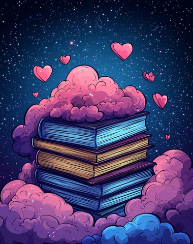 书籍与爱心云彩