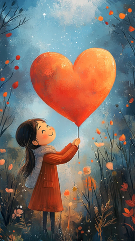 心形角色牵手女子