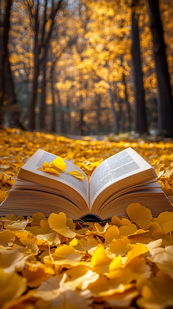 金黄阳光下的书页