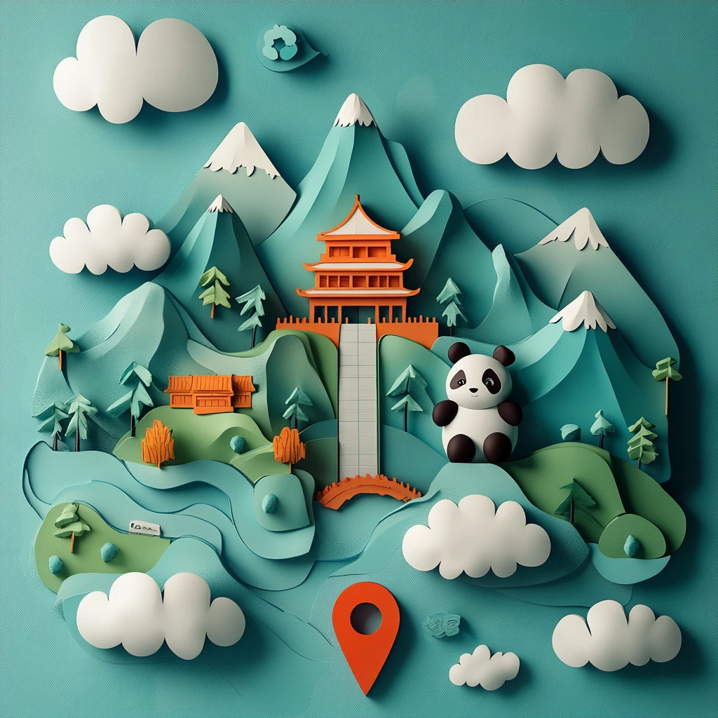 旅行插图纸艺剪影