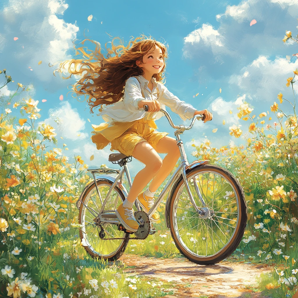 女孩骑车公园风景