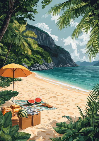 沙滩海边野餐图