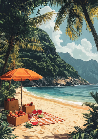 沙滩海边野餐图