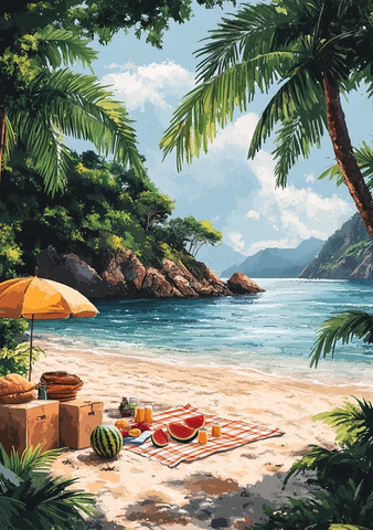 沙滩海边野餐图