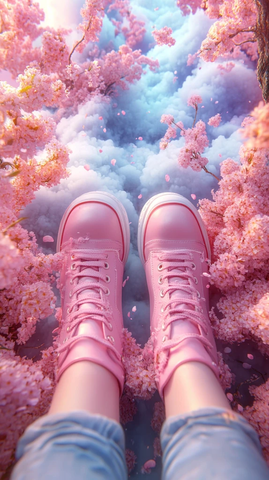 粉色鞋子女孩与樱花