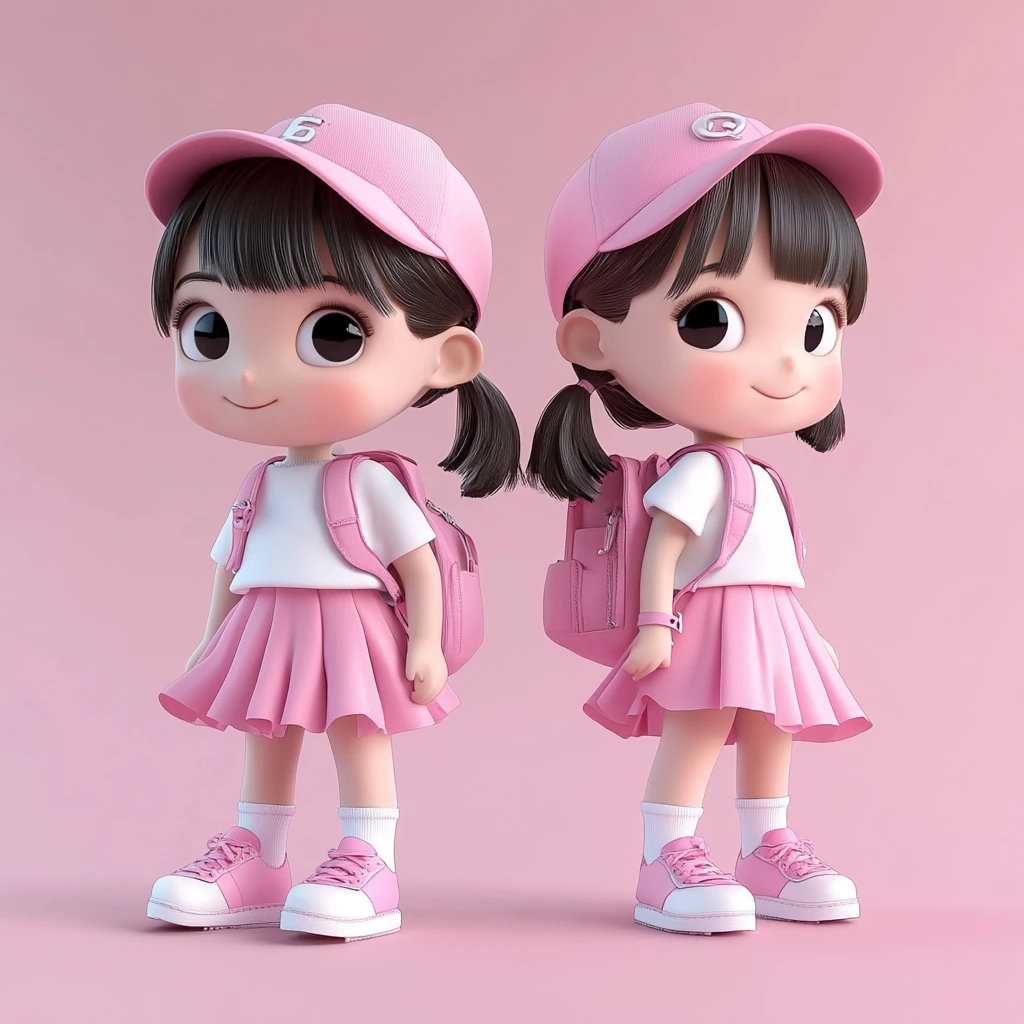 粉色帽子双人背包