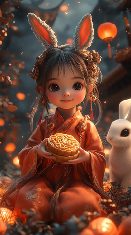 月兔女孩与中秋灯会