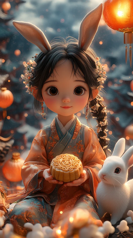 月兔女孩与中秋灯会