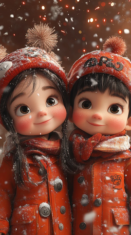 儿童放烟花迎新年