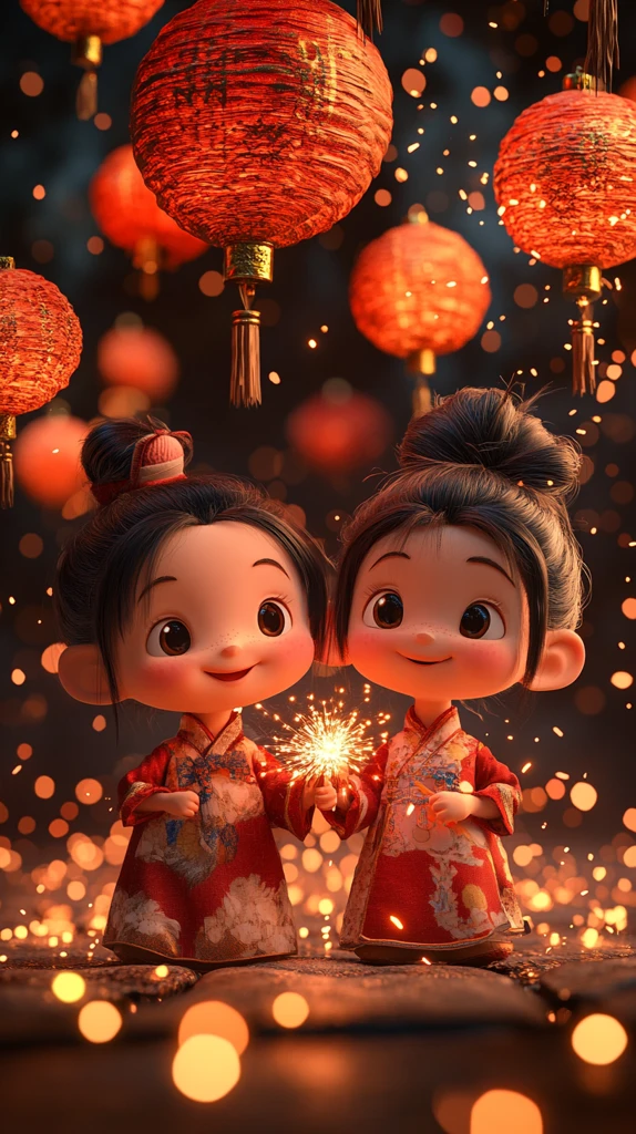 儿童放烟花迎新年