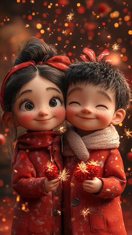 儿童放烟花迎新年