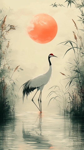 优雅白鹭滑水图