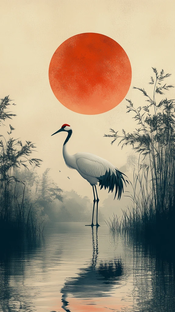 优雅白鹭滑水图