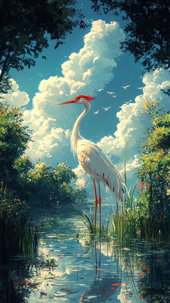 翠湖蓝天鹭鸟立