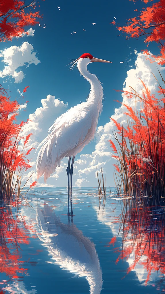 翠湖蓝天鹭鸟立