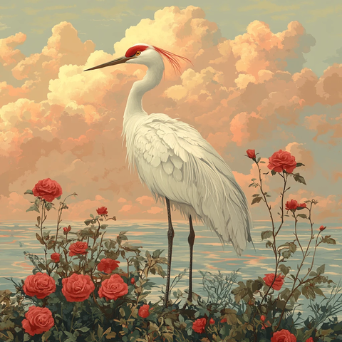 鹤鸟珊瑚玫瑰图