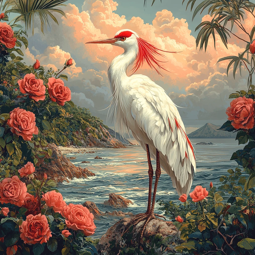 鹤鸟珊瑚玫瑰图