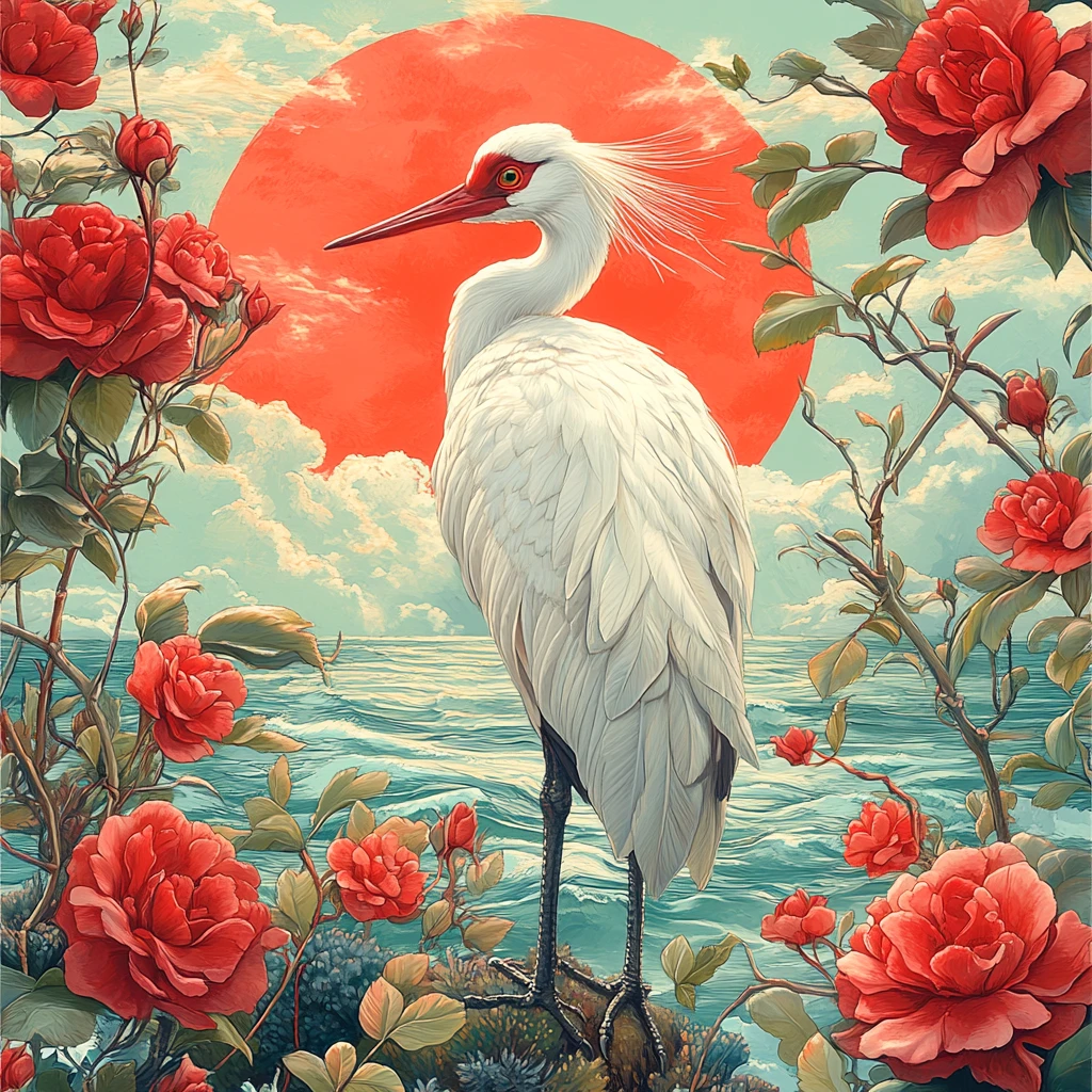 鹤鸟珊瑚玫瑰图