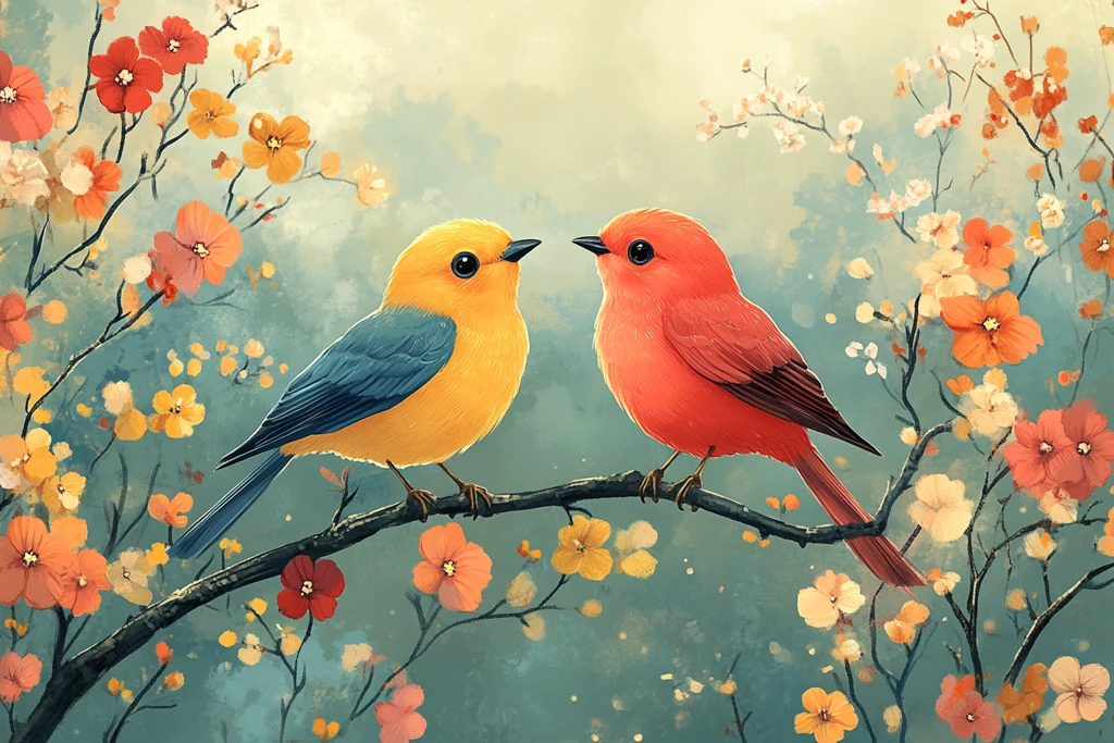 鸟兽彩色卡通图