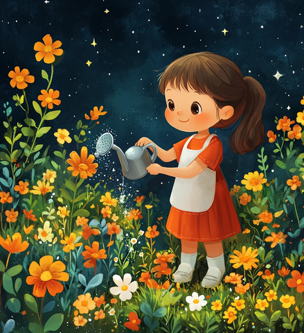 女孩浇花图