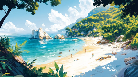 唯美海岸风景插画