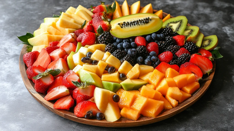 摆满新鲜水果的果盘