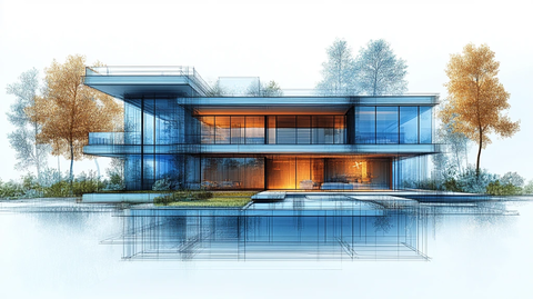 蓝黑线框住宅概念