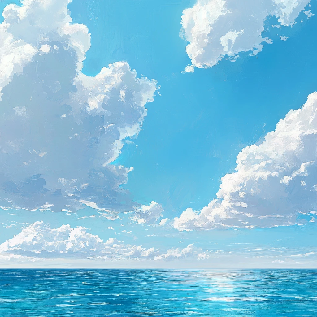 手绘蓝天大海