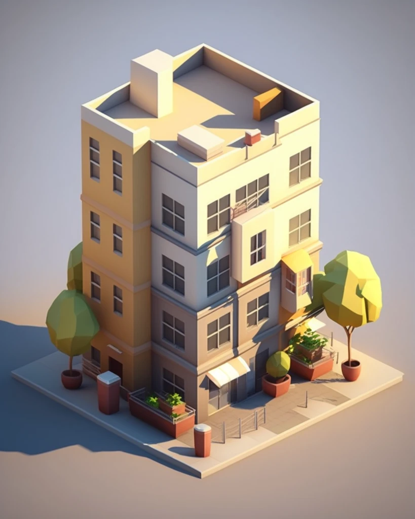 五层建筑低模模型