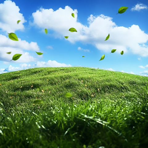 青草山坡蓝天白云