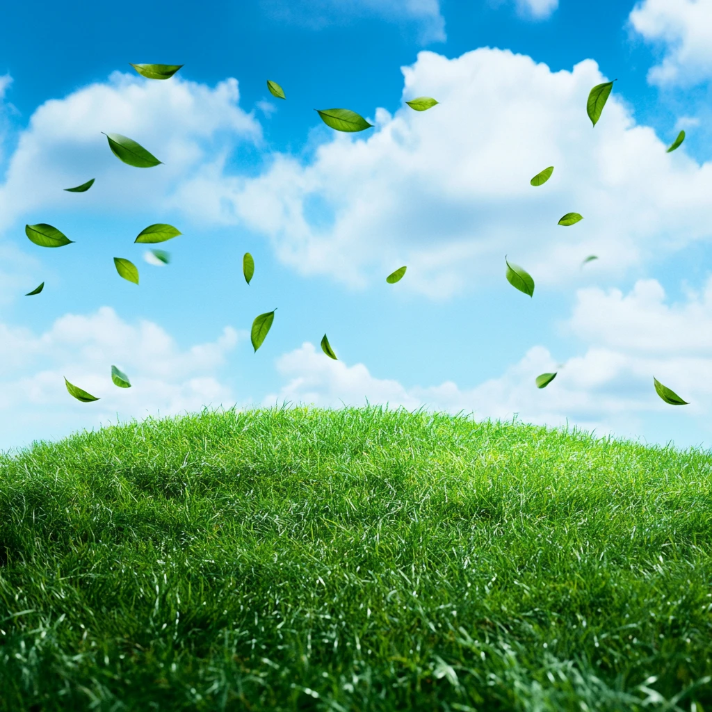 青草山坡蓝天白云