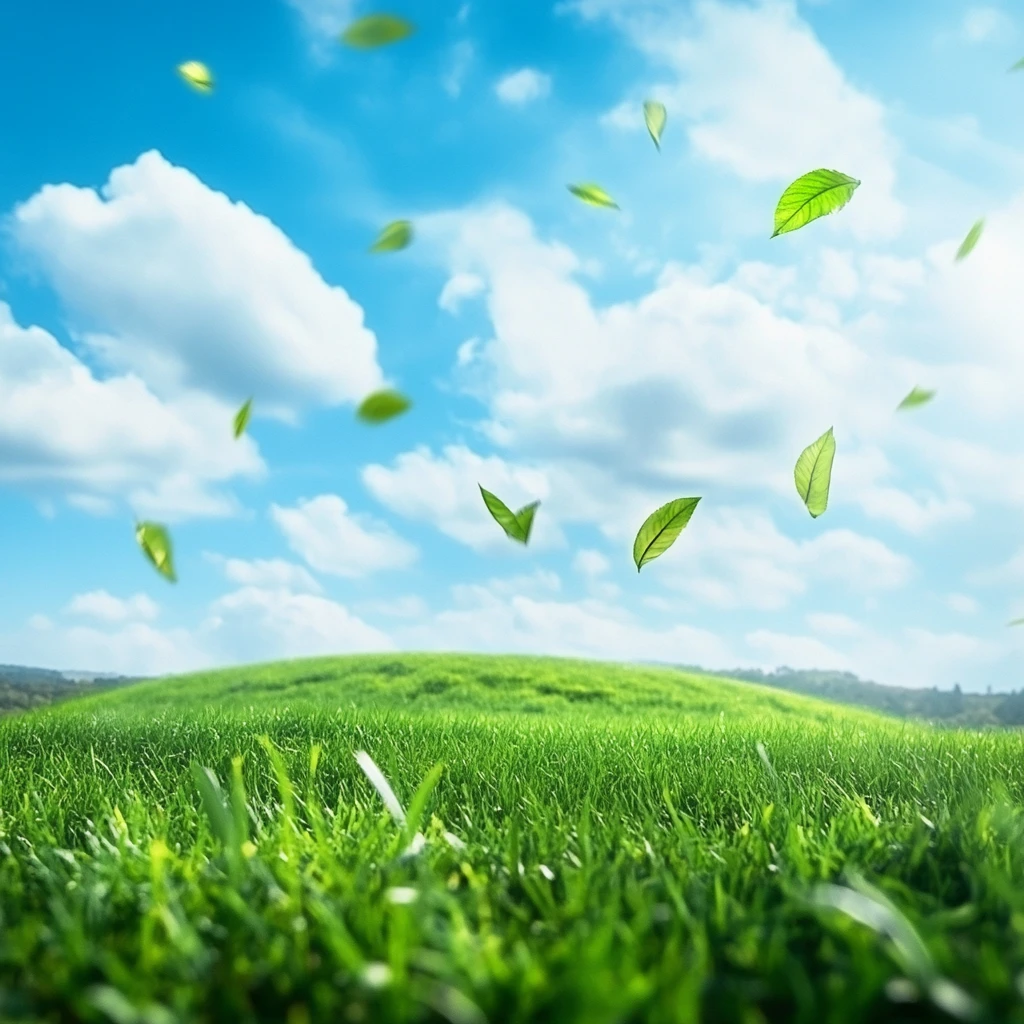 青草山坡蓝天白云