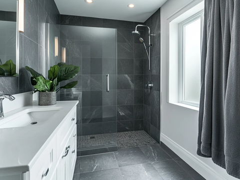 灰瓷砖白浴室台面