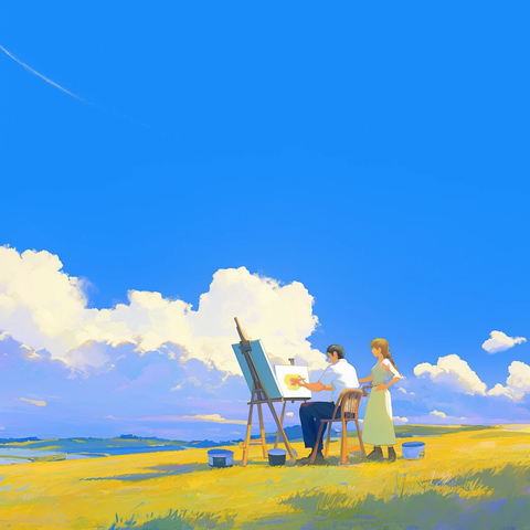绘画草坪二人