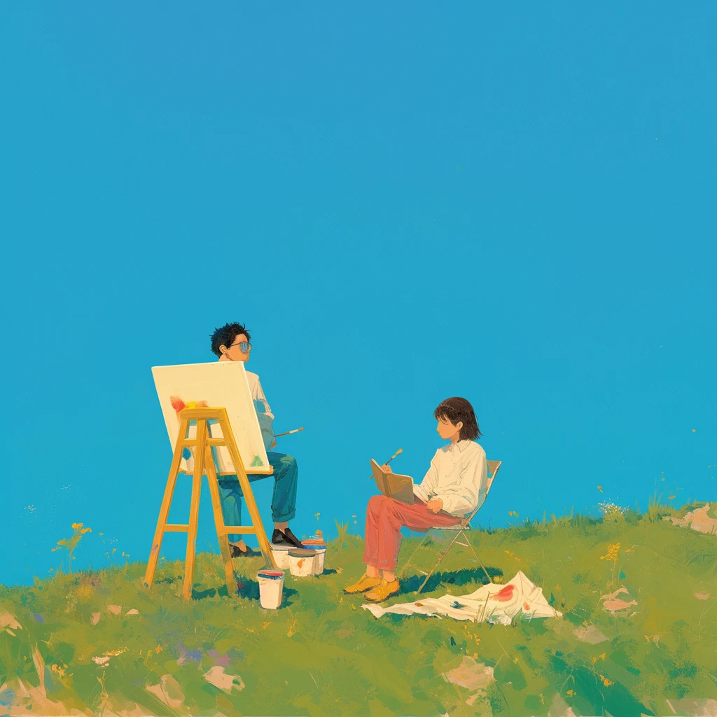 绘画草坪二人
