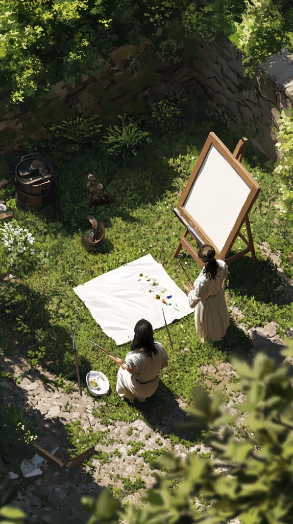 画家画布模特草地