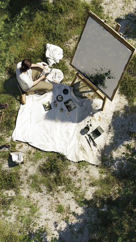 画家画布模特草地