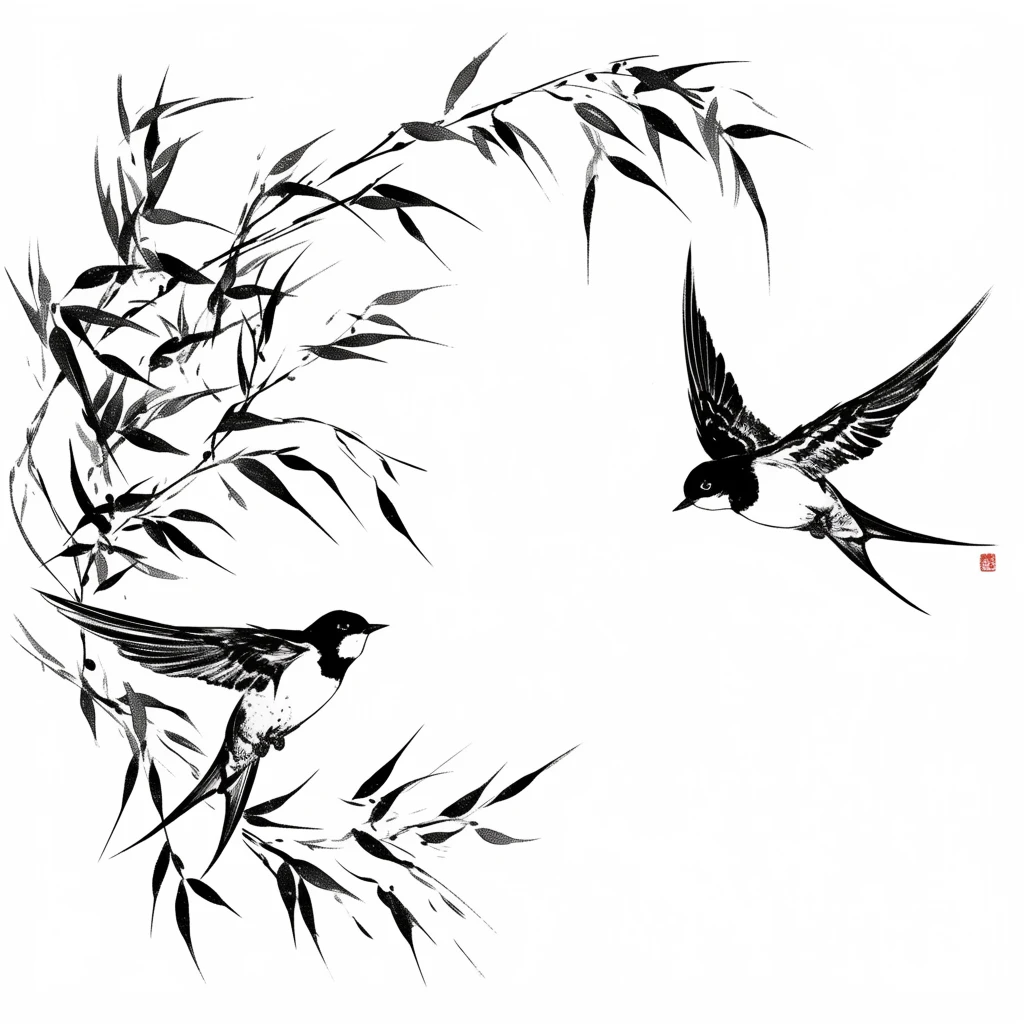 柳枝燕子简绘