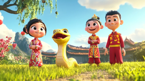 卡通人物庆新年