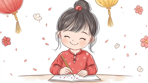 小女手绘春联迎新年