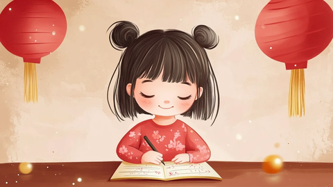 小女手绘春联迎新年