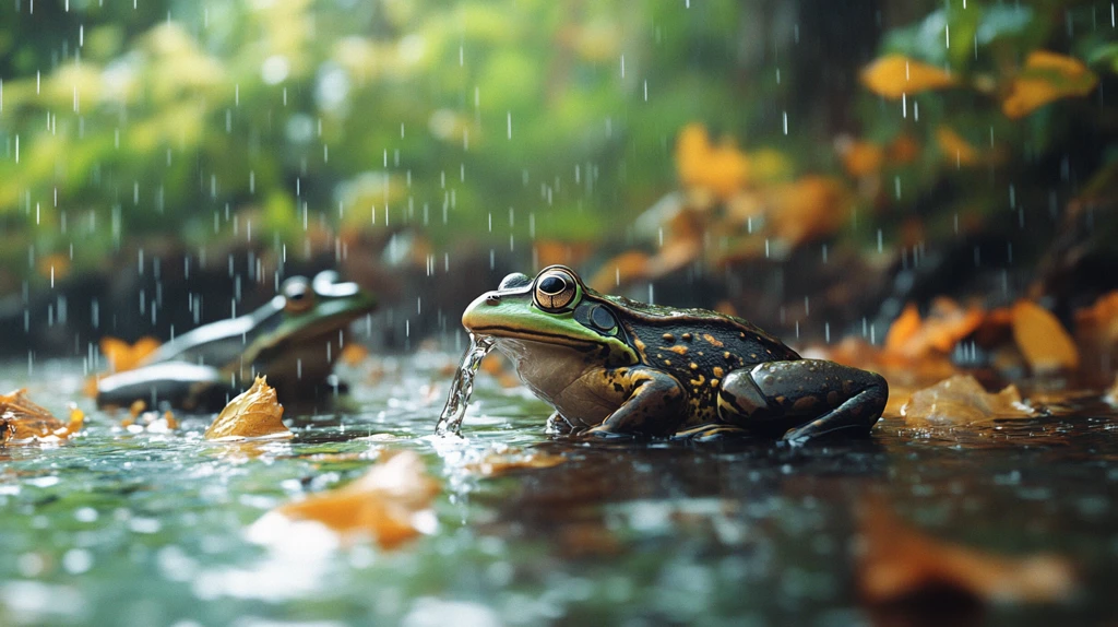 雨中蛙鸣水饮