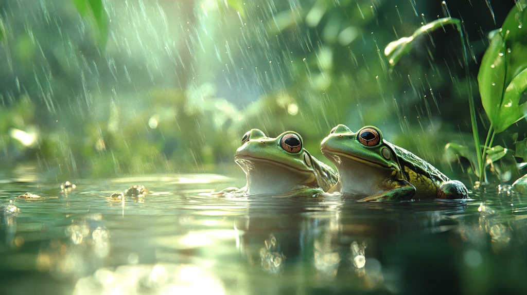 雨中蛙鸣水饮