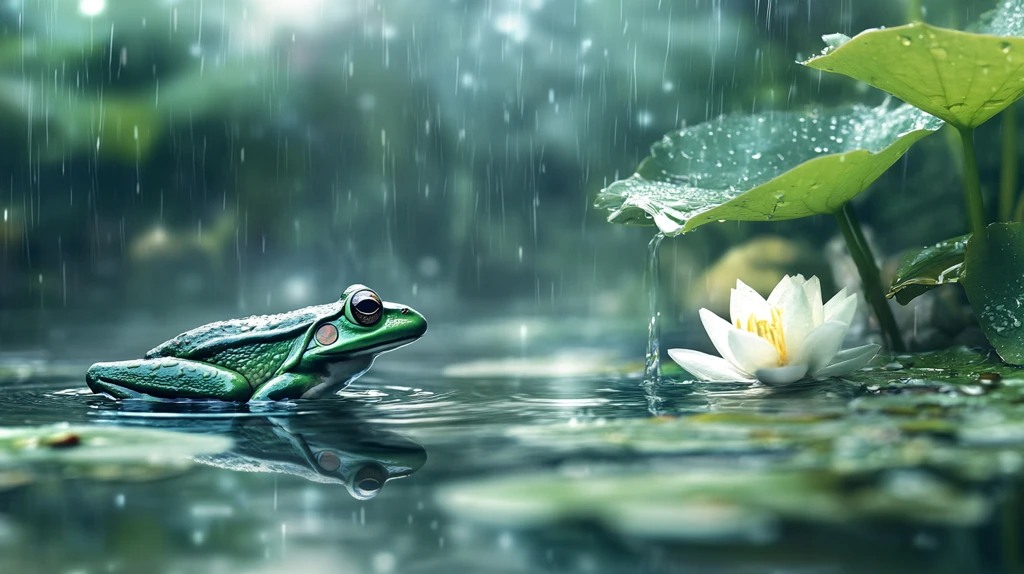 雨中蛙鸣水饮
