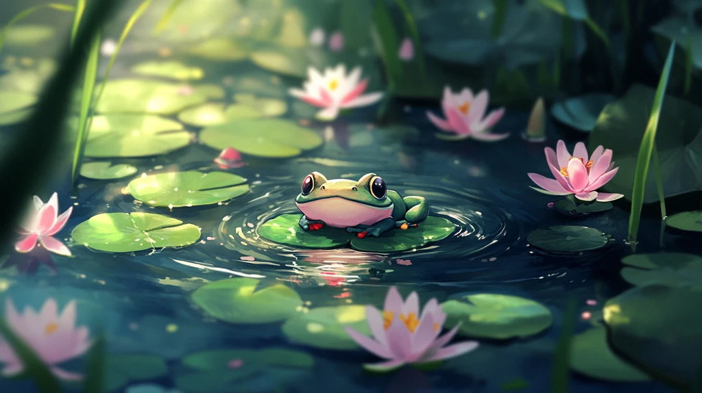 青蛙睡莲池塘