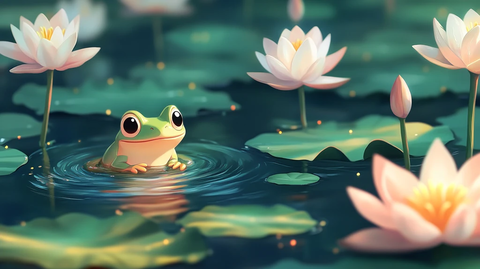 青蛙睡莲池塘