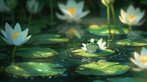 青蛙睡莲池塘